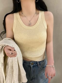 2026 Spring Summer Slim Fit All-Match Crop Top Women Tank Top Knit Camisole Solid Color Inner Wear Base Top
