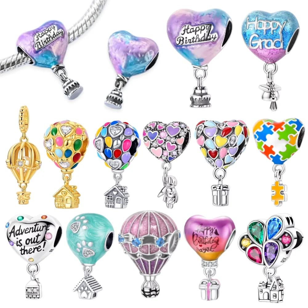 925 Sterling Silver Colorful Charms Bead Hot Air Balloon Family House Lover Sparkling Pendants Fit Original Bracelet DIY Jewelry