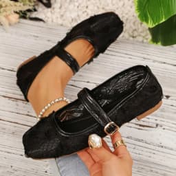 Sweet Women's Lace Floral Mary Jane Flats Square Toe Buckle Strap Slip on Casual Walking Shoes