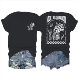 Motherhood T-shirts Vintage Skeleton Rock Mama Life Streetwear Casual Short Sleeve Women's Tshirts Gifts