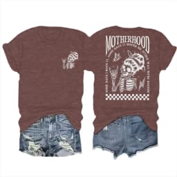 Motherhood T-shirts Vintage Skeleton Rock Mama Life Streetwear Casual Short Sleeve Women's Tshirts Gifts