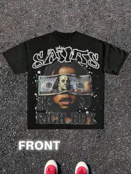 Trendy Men's Summer Gothic Wealth Cartoon Letter Printed Comfortable Breathable Round Neck T-shirt Outdoor Street Top