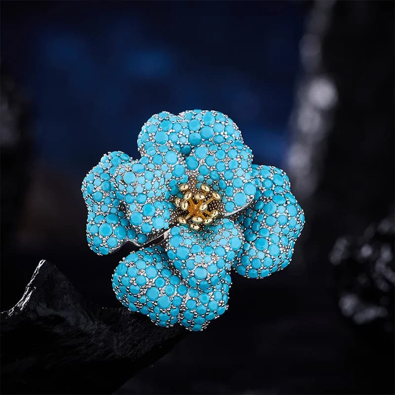 New Micro-Set Turquoise 3D Peony Brooch: An Elegant, Luxurious, and High-End Accessory for Suits, Coats, and Evening Wear