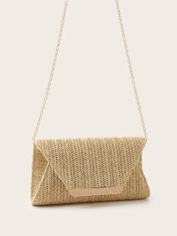 Women's Woven Clutch Bag, Beige, Solid Color, Summer, Holiday, Beach, Vacation Essential, Vacation Season, Versatile Business Commuter Women's Crossbody Bag, Casual, Simple, Beach