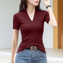 V Neck Short Sleeve Tee Women Hot Girl Fashion Slim Fit Soft Casual Short Sleeve Tops Streetwear Style for Daily Summer Outfits