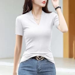 V Neck Short Sleeve Tee Women Hot Girl Fashion Slim Fit Soft Casual Short Sleeve Tops Streetwear Style for Daily Summer Outfits