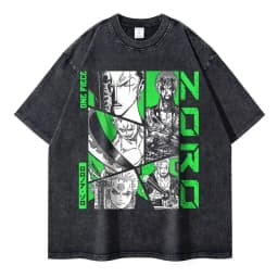 2026 New Roronoa Zoro T-shirts Vintage Washed Anime One P-Piece T-shirt Streetwear Luffy Manga Tops Tees Cotton Summer