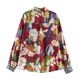 Women Floral Printed Satin Shirts Spring Casual Summer Female Turn-Down Collar Single-Breasted Long Sleeve Blouses Shirts