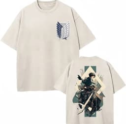 Vintage Washed Anime Attack on Titan T Shirt Levi Ackerman Manga Harajuku T-Shirt Men Women Fashion Casual Cotton Loose T Shirts