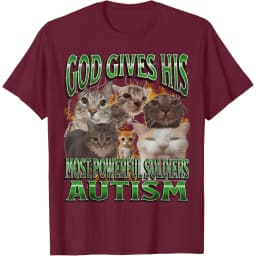 God Gives His Most Powerful Soldiers Autism Cats Graphic Tee Men Casual Cotton Short Sleeve T-Shirt