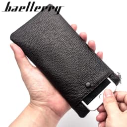Baellerry Men's Long Business Wallet Genuine Leather Money Handbag Card Holder Mobile Phone Case - Gift for Father Son Husband