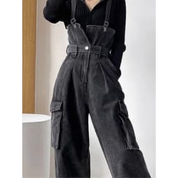 Women's Summer Adjustable Straps Cargo Pocket Denim Non-Stretch High Waist Wide Leg Casual Vintage Y2K Streetwear Jumpsuit
