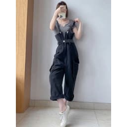 Women's Summer Adjustable Straps Cargo Pocket Denim Non-Stretch High Waist Wide Leg Casual Vintage Y2K Streetwear Jumpsuit