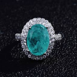 Luxurious Geometric-Shaped Paraiba Tourmaline Gemstone Ring for Ladies Micro-Set Diamond Silver Version Jewelry