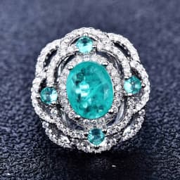 Luxurious Geometric-Shaped Paraiba Tourmaline Gemstone Ring for Ladies Micro-Set Diamond Silver Version Jewelry