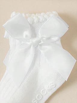 5 Pairs of Baby Girls' White Bubble-Edge Short Socks with Bowknot Decorations, Soft and Adorable Ankle Socks for Baby's Daily Wear