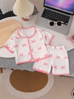 2PCS Girls Pajamas Sets Short Sleeve Shorts Summer Sweet Loungwear For Kids