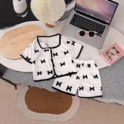 2PCS Girls Pajamas Sets Short Sleeve Shorts Summer Sweet Loungwear For Kids