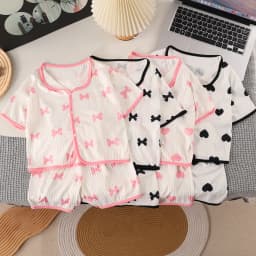 2PCS Girls Pajamas Sets Short Sleeve Shorts Summer Sweet Loungwear For Kids