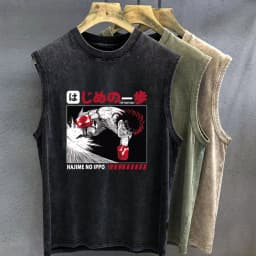 Men's Tank Top Anime Hajime No Ippo Graphic T-shirt Print Oversized Gym Clothing Vintage Wash Sleeveless Vest Womens Y2k Clothes
