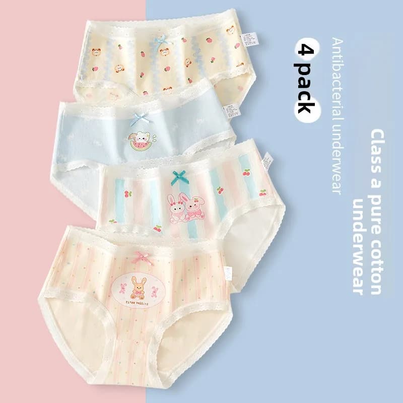 4 Pack Girls Underwear Cotton A-Class for 3-15 Years No Wedgie Summer Comfort