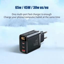65W Quick Charger Type C PD 65W Super Fast Charger USB C and USB A 3 Ports for iPhone 17 15 Pro For Samsung Laptop