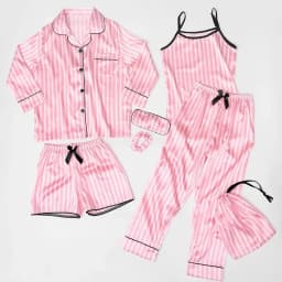 Kids Silk Like Striped Pajama Set 7 Piece Homewear All Season Wear Comfortable Sleepwear Outfit Girl Clothes