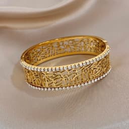 AENSOA High Quality Non-Fading Cuff Bangles For Women Men Unique Exquisite Carving Hollow Out Design Rhinestone Bracelet Jewelry