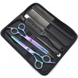 Hair Scissors Set 6'' Japan Stainless Colorful Hairdressing Scissors Black Haircut Set Thinning Scissors Comb Barber Shop C1001