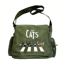 Retro Womens Messenger Bag Canvas Quirky Cat Print Large Capacity Crossbody Bag Daily Use Mens Shoulder Bag