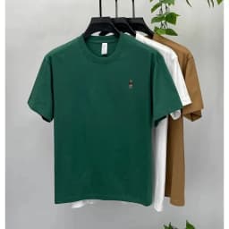 High-end pure cotton short-sleeved men's T-shirt, luxury brand printed cartoon bear, Korean style casual crew neck top for young