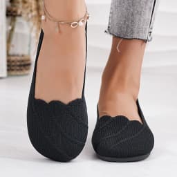 Women's Casual Flat Knitted Hollow Out Work Shoes Pure Color RoundToe Breathable Slip-On Shoes Comfortable Summer Shoes