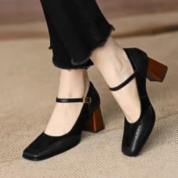 2026 Mary Janes Vintage Black Sandals Woman Buckle Non-Slip Casual Medium Heels Office Ladies Solid Elegant Heels Korean Summer