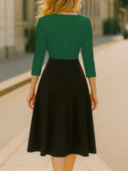 Womens Elegant Front Zipper Work Office A-Line Colorblock Business Casual Party Slim Fit And Flare Swing Dress