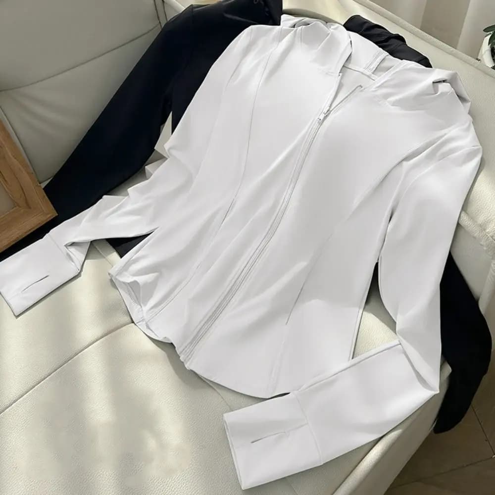 Anti UV Summer Sunscreen Hoodie Long Sleeve Solid Color Quick Dry Jacket Women Breathable Thin Sun Protection Sweatshirt Running