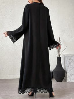 2026 casual and elegant style, V-neck solid color lace long sleeved lace dress long skirt, casual shopping, relaxing and resting