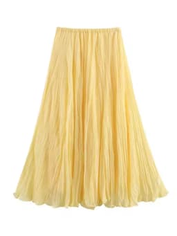 HH Women Multi Color Pleated Skirt Elastic Waist A Line Long Skirt For Summer Casual Beach Vacation Daily Outfits