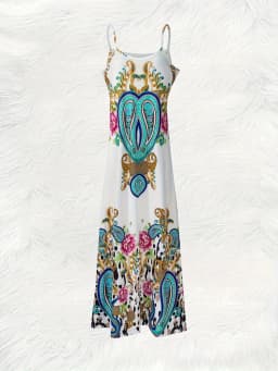 Vacation Dress for Women Floral Paisley Abstract Print Sleeveless Shift Dress Round Neck Summer Casual Maxi Dress Beach Party