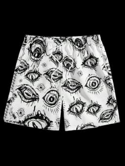 Summer Men's Fashionable Shorts Retro Eye Print Clothing Casual Hawaiian Vacation Shorts Men's Drawstring Breathable Shorts Moto