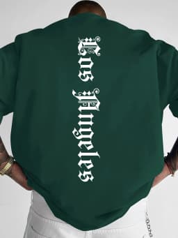 Men's Gothic Streetwear Oversized T-Shirt "Los Angeles" Vertical Script Graphic Print Crew Neck Short Sleeve Tops S-XXL
