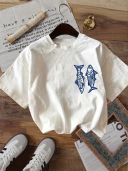 Funny Fish Graphic T Shirt Pink Stripes Double Sided Print Unisex Harajuku Aesthetic Loose Short Sleeve Summer Tops Tee