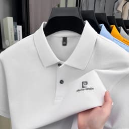 Luxury Brand Men's Letter Embroider Short Sleeve Lapel T-shirt 100% Cotton Polo Shirt Fashionable Commuting Versatile Men's Wear