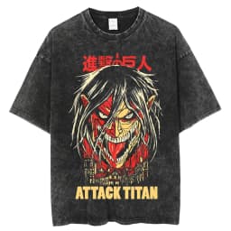 2026 Anime Attack on Titan Eren Jaeger Printed T-shirt Men's and Women's Washed T-shirt High Quality Vintage Cotton T-shirt Top