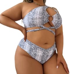 Women's Plus Size Snake Patterned Two-piece Bikini Set with Hollowed Out Lace Up Swimsuit High Waisted Beach Vacation Swimsuit