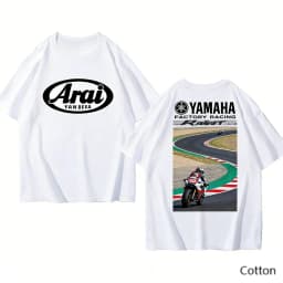 2026 YAMAHA White Oversized Retro Racing Print Cotton T-Shirt Unisex Breathable Biker Street Top