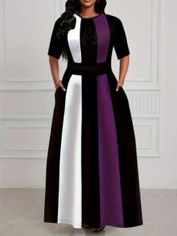 Spring and summer women's dress temperament slim fit commuting fashion contrasting dress