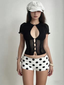 Dulzura Polka Dot Print High Waist Ruffles Slim Fit Shorts Women'S Vintage Casual Versatile Pants Party Club Beach Summer Outfit