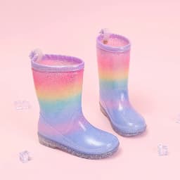 Four Seasons Cute Girls Rain Boots Rainbow Gradient Glitter Waterproof Non-Slip Toddler Kids Outdoor Rainy Day Shoes