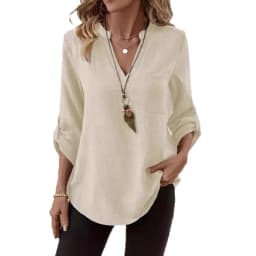Spring and Summer New Shirts Women's Loose Large Size V-neck Solid Color Shirt Loose Top Long Sleeve Shirt