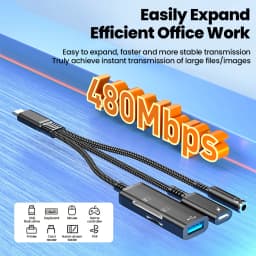 5 in 1 USB C OTG Adapter Type-C to USB+Type-C 10wCharge+3.5mm Earphones+SD/TF Card Reading Connector For iPhone 15-17 Cellphones